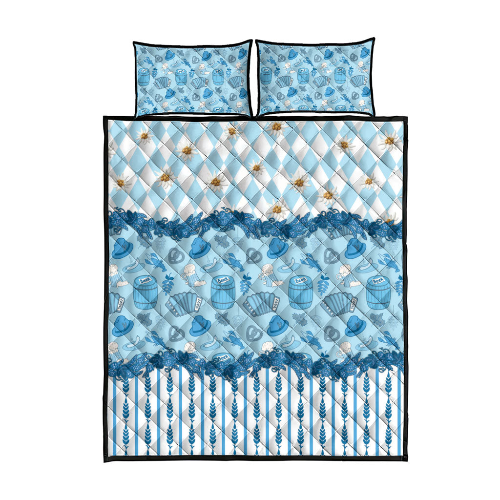 Oktoberfest Bavarian Heritage Quilt Bed Set Edelweiss Beer Festival Blue Pattern