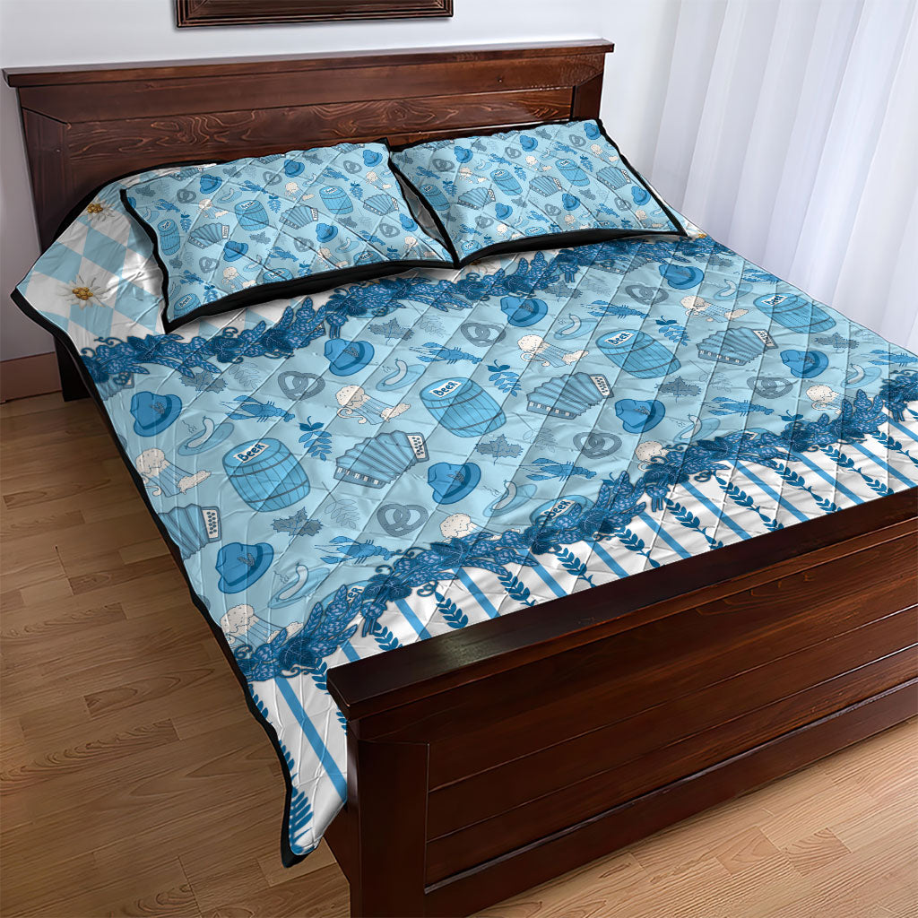 Oktoberfest Bavarian Heritage Quilt Bed Set Edelweiss Beer Festival Blue Pattern