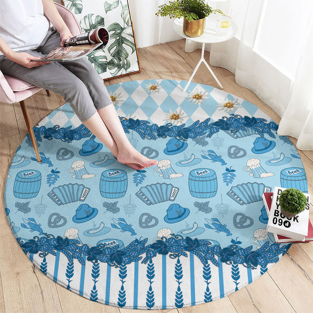 Oktoberfest Bavarian Heritage Round Carpet Edelweiss Beer Festival Blue Pattern