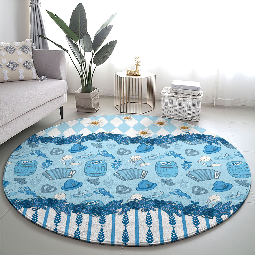 Oktoberfest Bavarian Heritage Round Carpet Edelweiss Beer Festival Blue Pattern