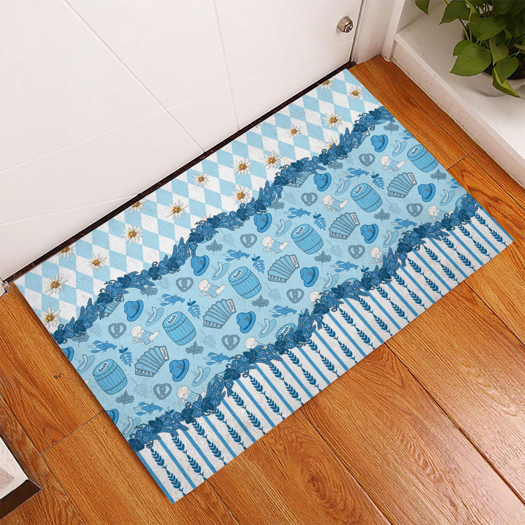 Oktoberfest Bavarian Heritage Rubber Doormat Edelweiss Beer Festival Blue Pattern
