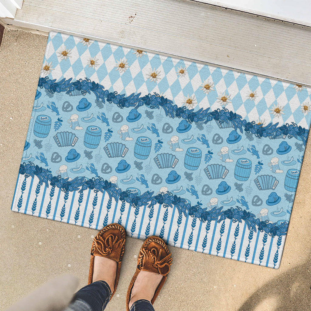Oktoberfest Bavarian Heritage Rubber Doormat Edelweiss Beer Festival Blue Pattern