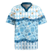 Oktoberfest Bavarian Heritage Rugby Jersey Edelweiss Beer Festival Blue Pattern