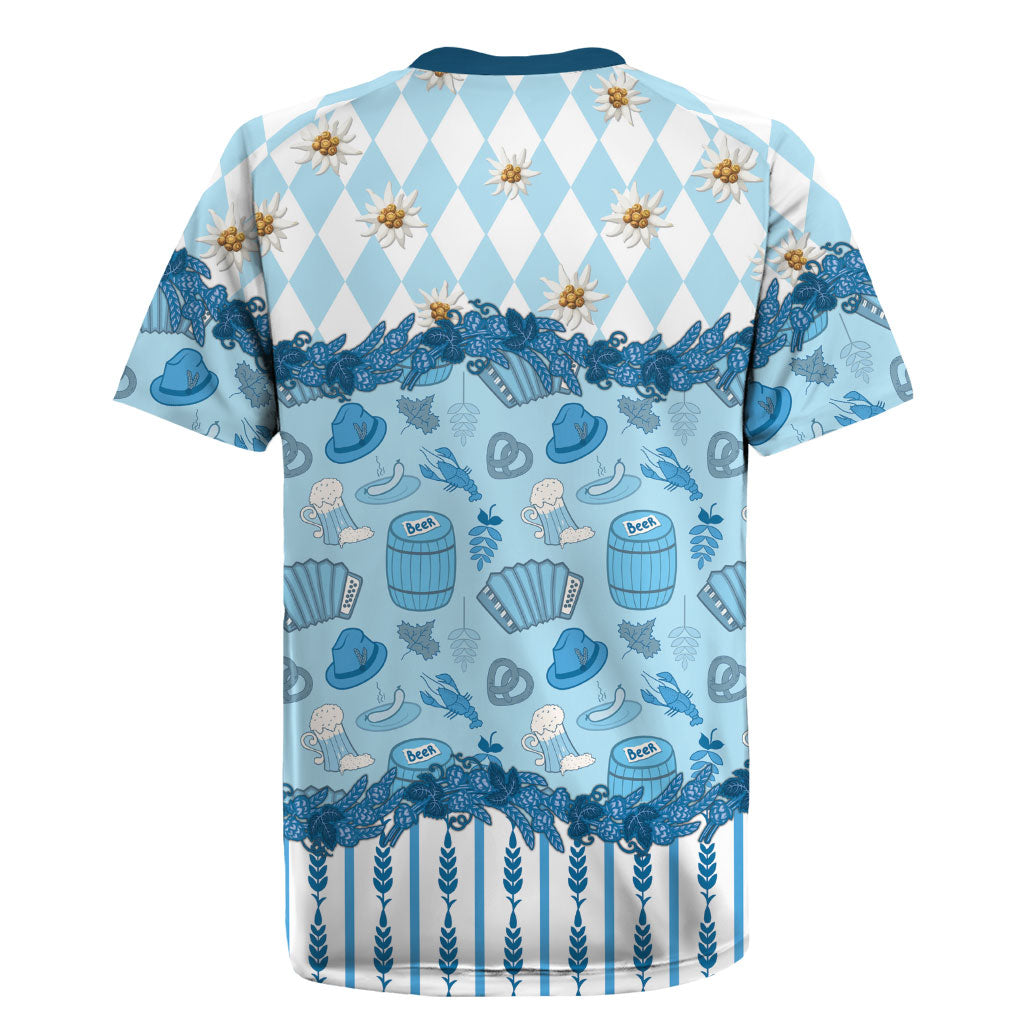 Oktoberfest Bavarian Heritage Rugby Jersey Edelweiss Beer Festival Blue Pattern