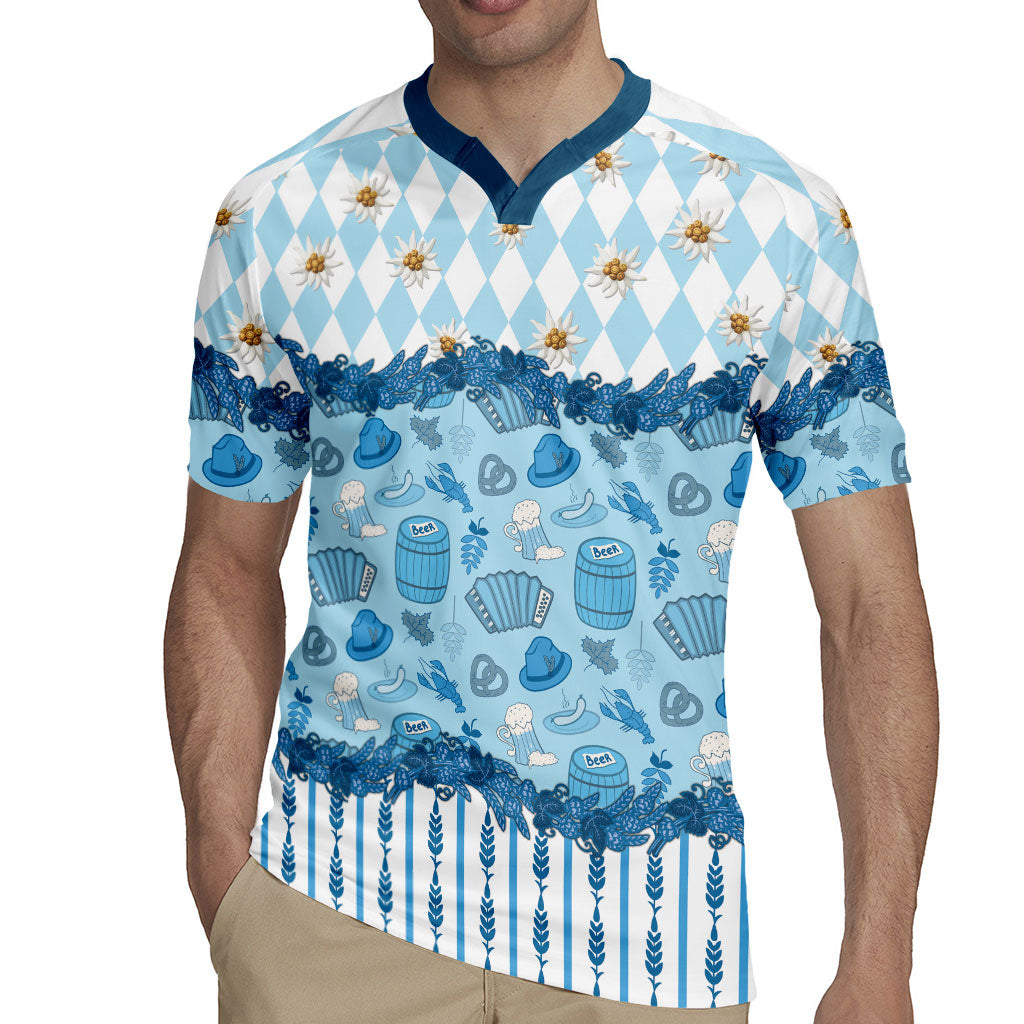 Oktoberfest Bavarian Heritage Rugby Jersey Edelweiss Beer Festival Blue Pattern