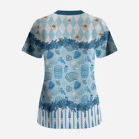 Oktoberfest Bavarian Heritage Scrub Top Edelweiss Beer Festival Blue Pattern