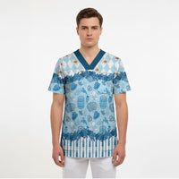 Oktoberfest Bavarian Heritage Scrub Top Edelweiss Beer Festival Blue Pattern