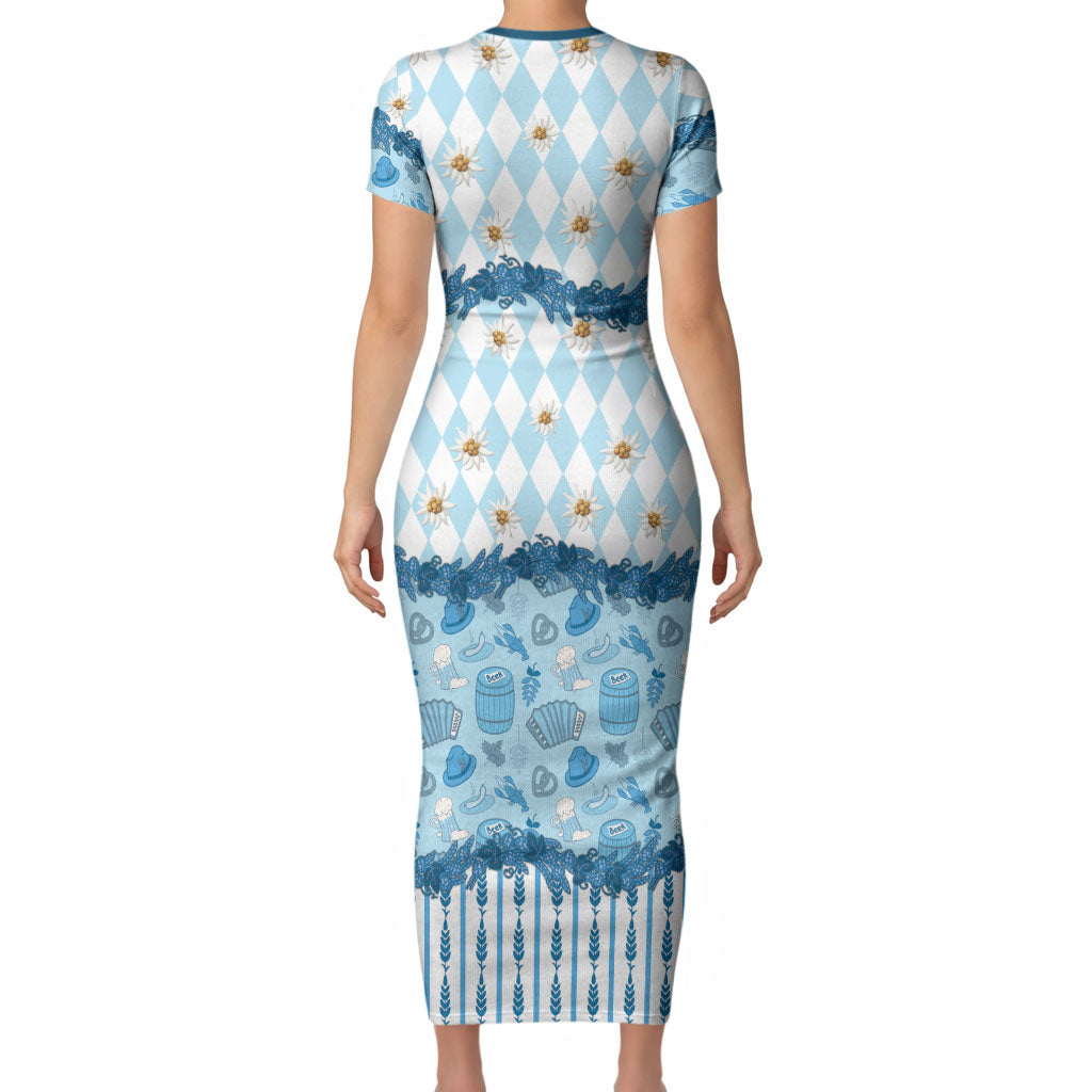 Oktoberfest Bavarian Heritage Short Sleeve Bodycon Dress Edelweiss Beer Festival Blue Pattern
