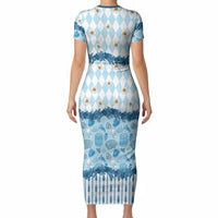 Oktoberfest Bavarian Heritage Short Sleeve Bodycon Dress Edelweiss Beer Festival Blue Pattern