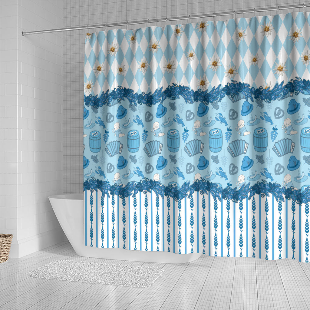 Oktoberfest Bavarian Heritage Shower Curtain Edelweiss Beer Festival Blue Pattern