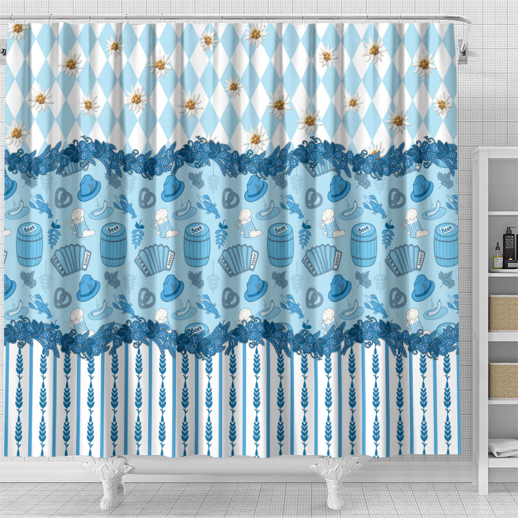 Oktoberfest Bavarian Heritage Shower Curtain Edelweiss Beer Festival Blue Pattern