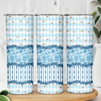 Oktoberfest Bavarian Heritage Skinny Tumbler Edelweiss Beer Festival Blue Pattern