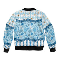 Oktoberfest Bavarian Heritage Sleeve Zip Bomber Jacket Edelweiss Beer Festival Blue Pattern