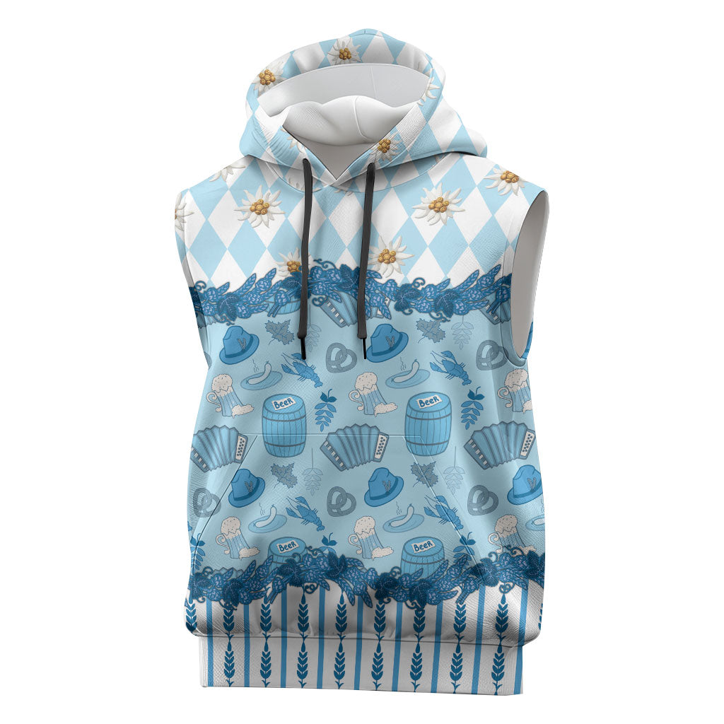 Oktoberfest Bavarian Heritage Sleeveless Hoodie Edelweiss Beer Festival Blue Pattern