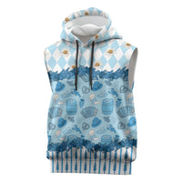 Oktoberfest Bavarian Heritage Sleeveless Hoodie Edelweiss Beer Festival Blue Pattern