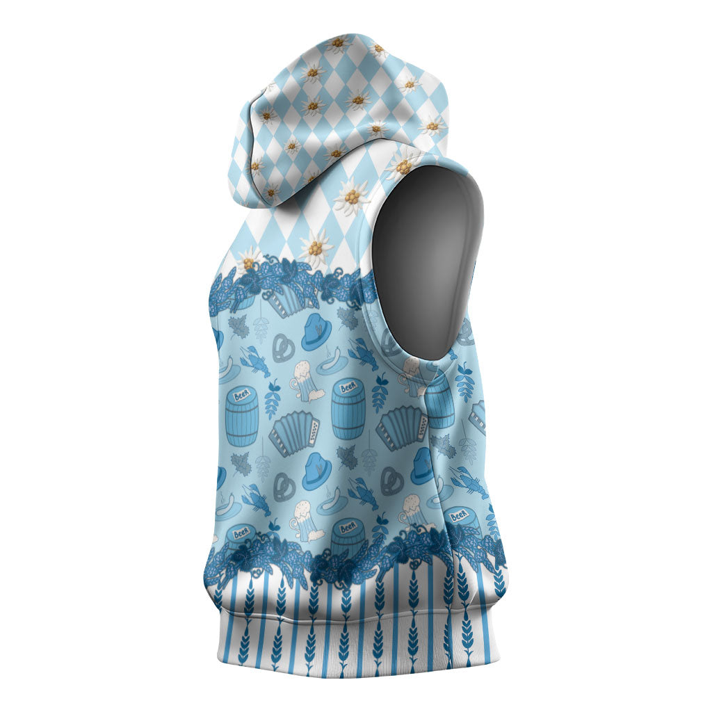 Oktoberfest Bavarian Heritage Sleeveless Hoodie Edelweiss Beer Festival Blue Pattern