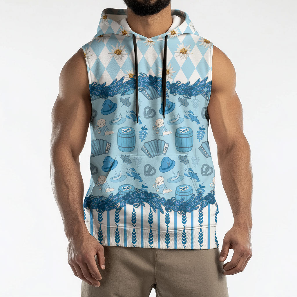 Oktoberfest Bavarian Heritage Sleeveless Hoodie Edelweiss Beer Festival Blue Pattern