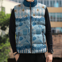 Oktoberfest Bavarian Heritage Sleeveless Puffer Jacket Edelweiss Beer Festival Blue Pattern