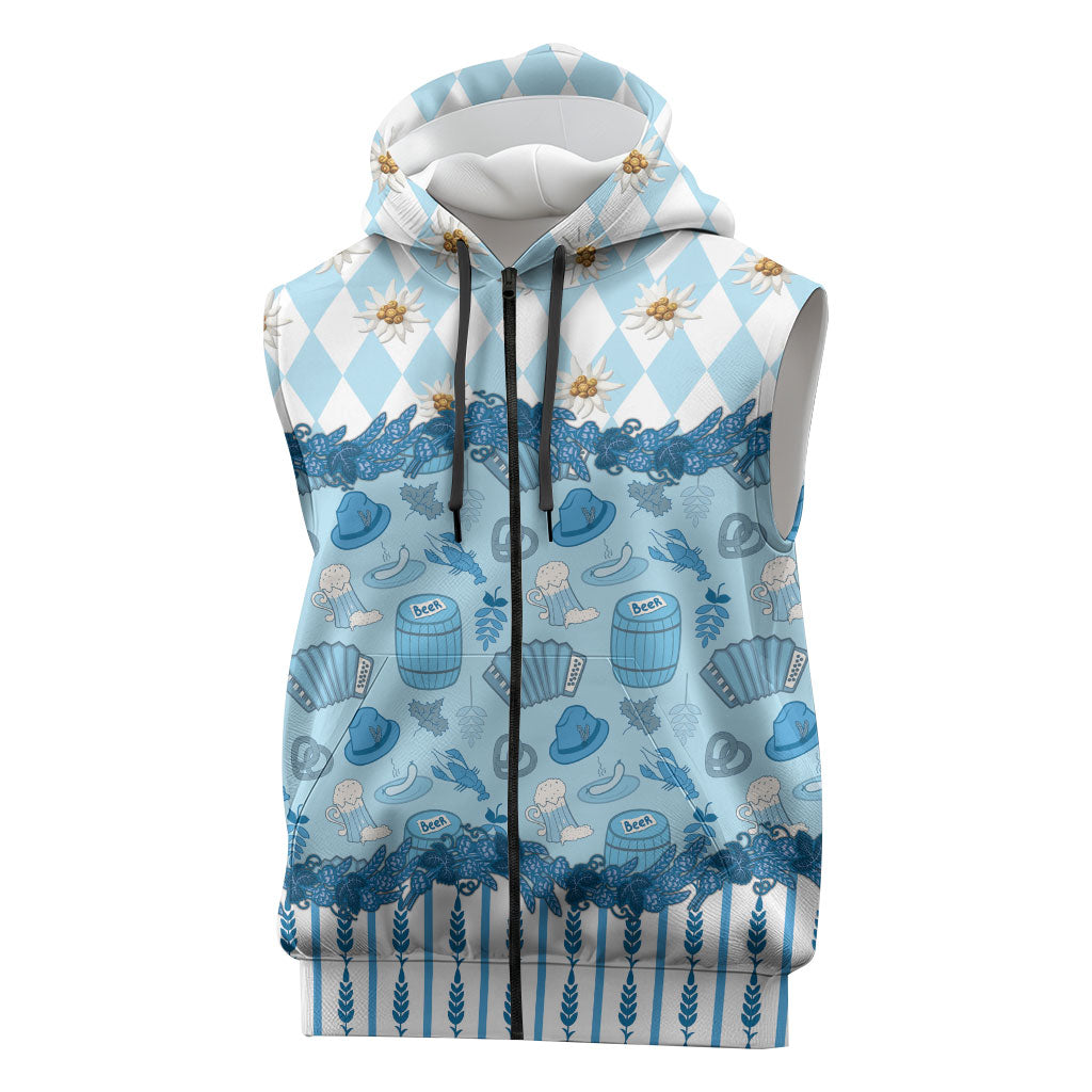 Oktoberfest Bavarian Heritage Sleeveless Zip Hoodie Edelweiss Beer Festival Blue Pattern