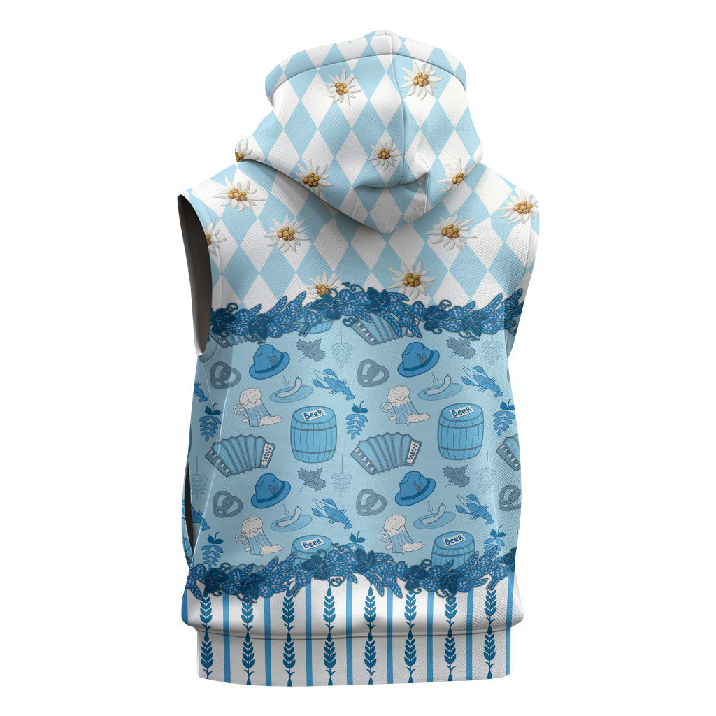 Oktoberfest Bavarian Heritage Sleeveless Zip Hoodie Edelweiss Beer Festival Blue Pattern