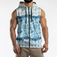 Oktoberfest Bavarian Heritage Sleeveless Zip Hoodie Edelweiss Beer Festival Blue Pattern