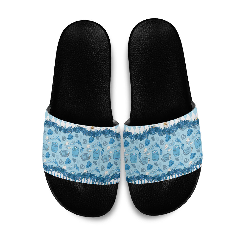 Oktoberfest Bavarian Heritage Slide Sandals Edelweiss Beer Festival Blue Pattern