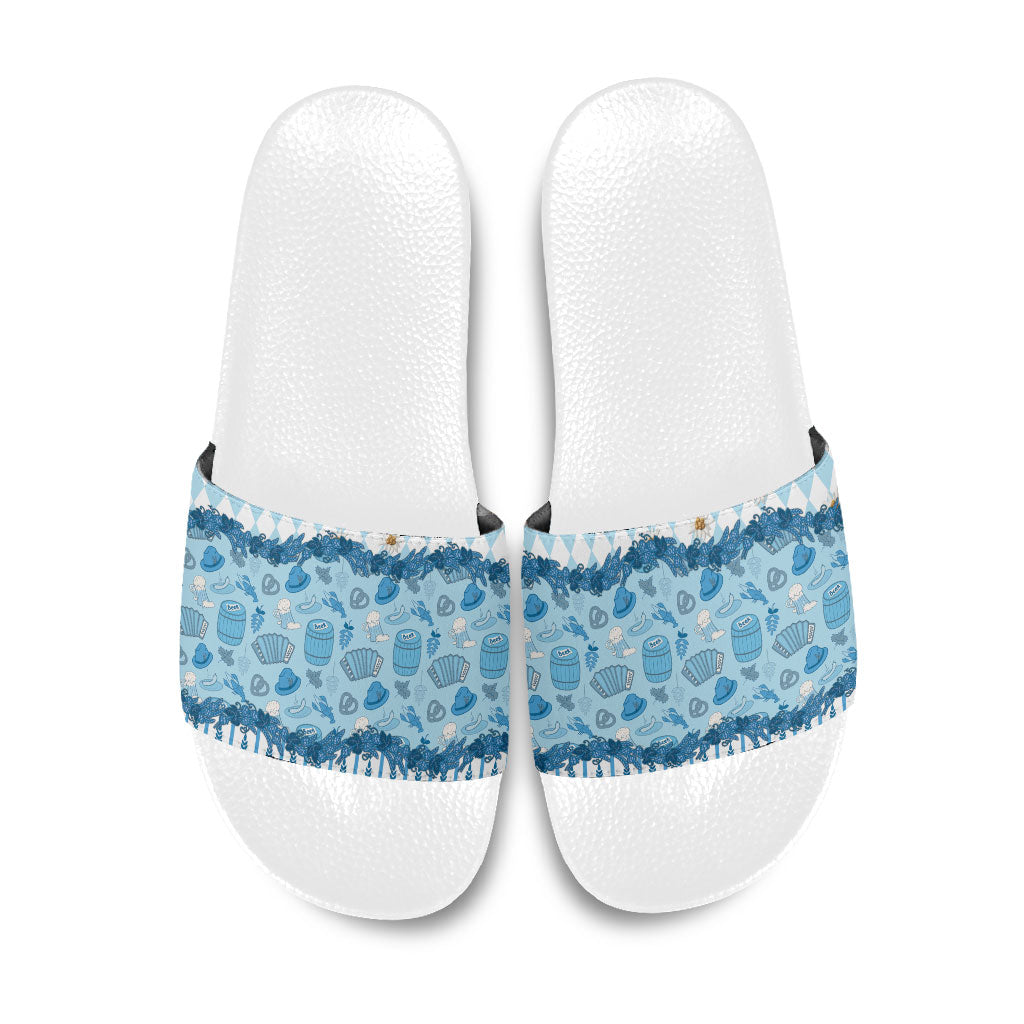 Oktoberfest Bavarian Heritage Slide Sandals Edelweiss Beer Festival Blue Pattern