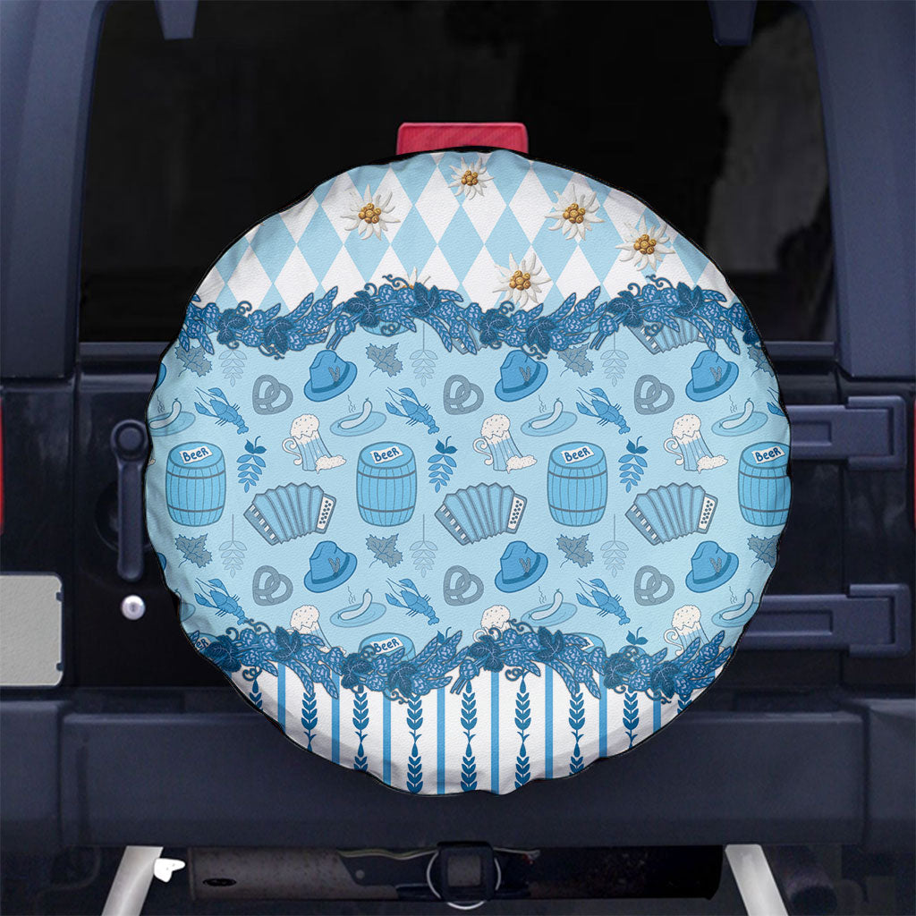 Oktoberfest Bavarian Heritage Spare Tire Cover Edelweiss Beer Festival Blue Pattern