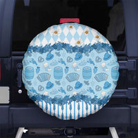 Oktoberfest Bavarian Heritage Spare Tire Cover Edelweiss Beer Festival Blue Pattern