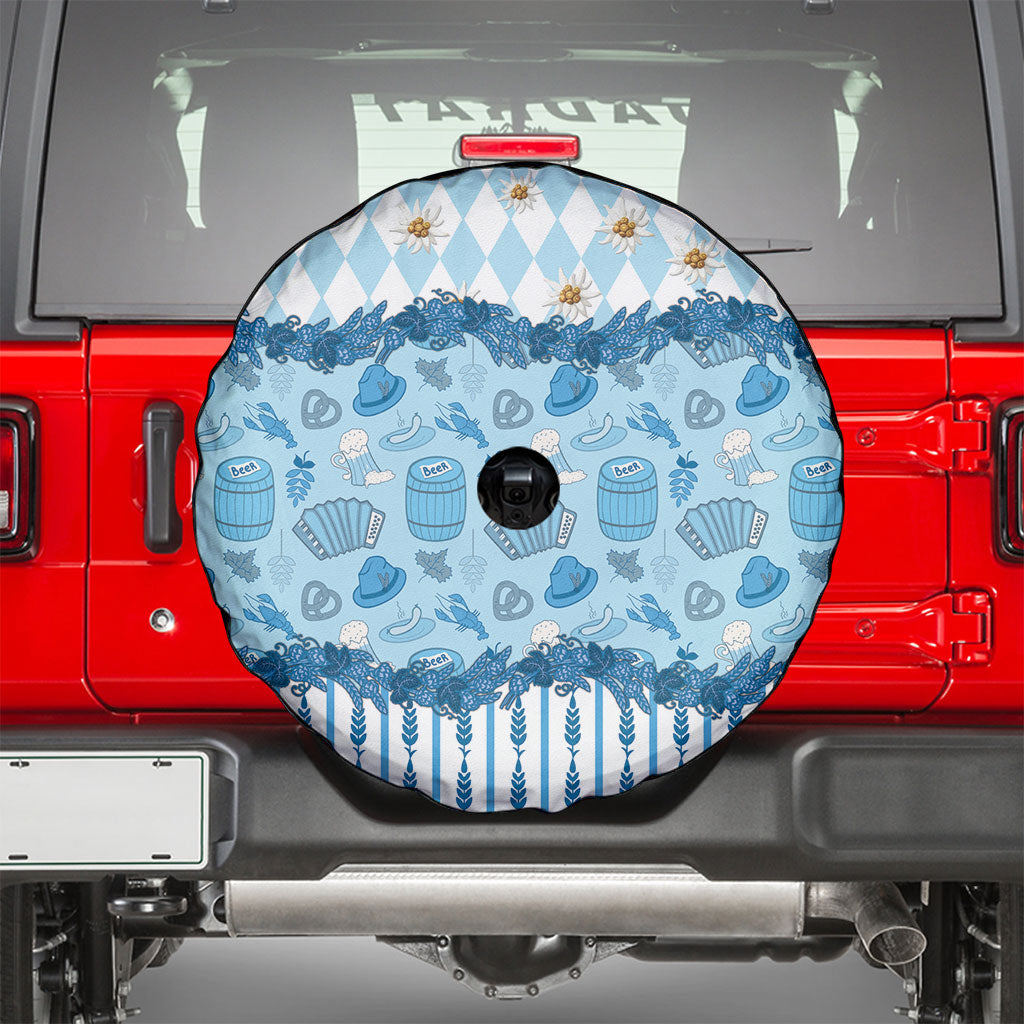 Oktoberfest Bavarian Heritage Spare Tire Cover Edelweiss Beer Festival Blue Pattern