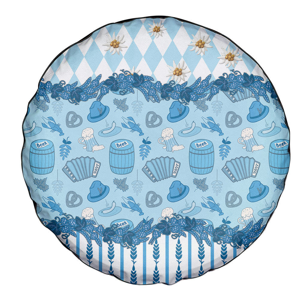 Oktoberfest Bavarian Heritage Spare Tire Cover Edelweiss Beer Festival Blue Pattern