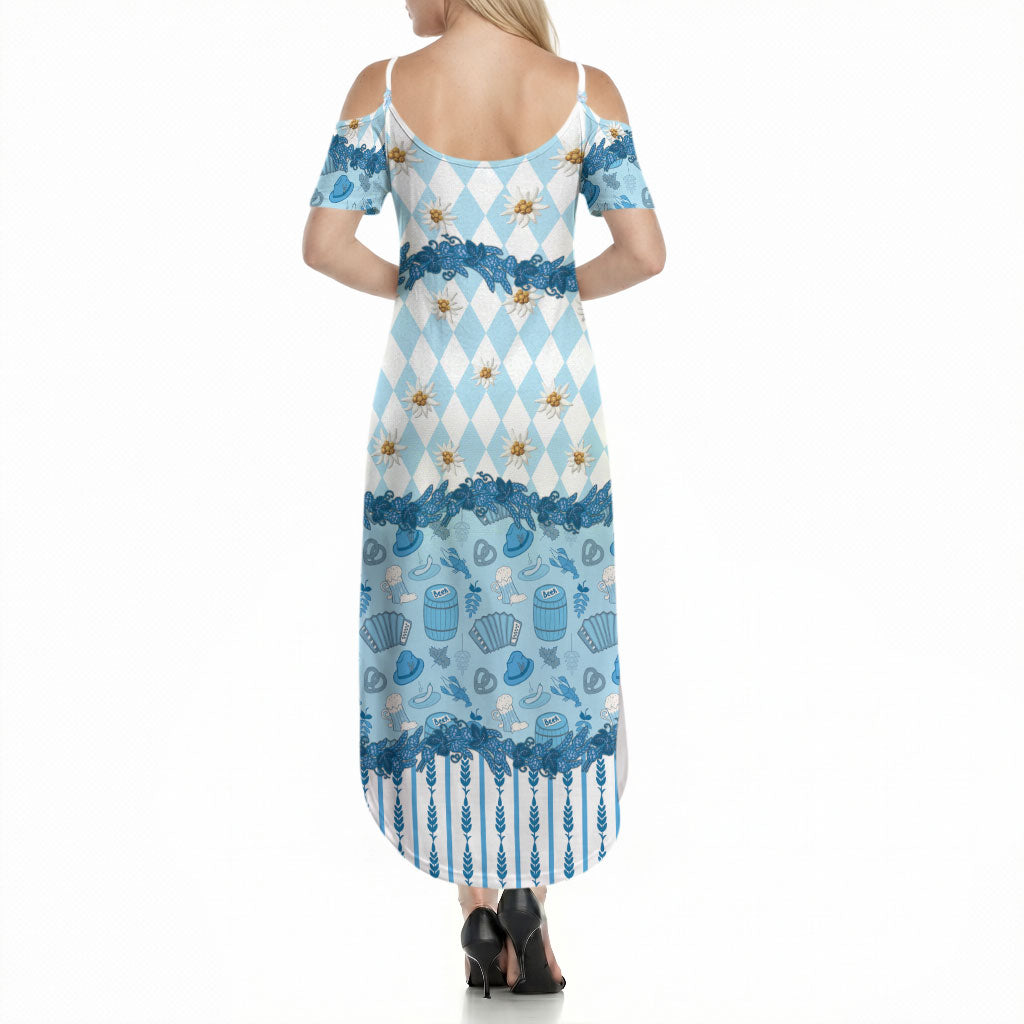 Oktoberfest Bavarian Heritage Summer Maxi Dress Edelweiss Beer Festival Blue Pattern