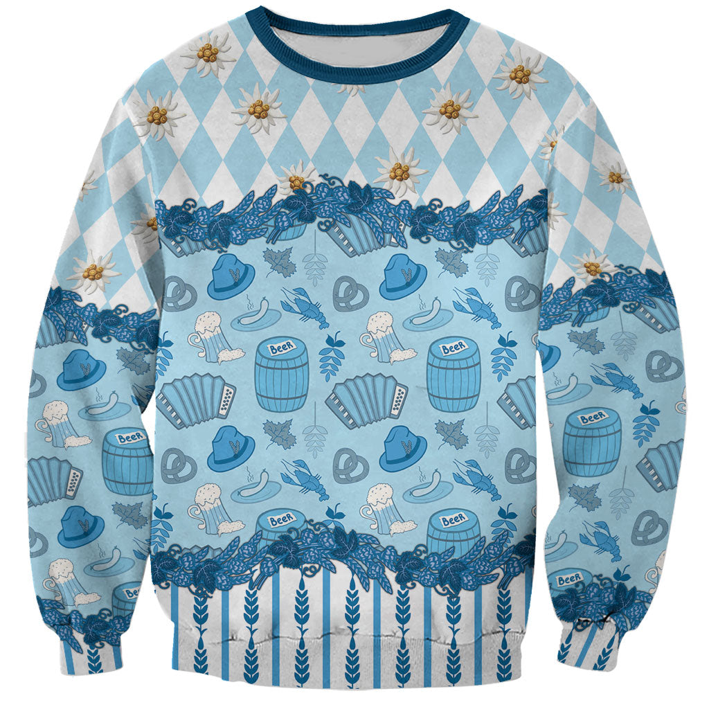 Oktoberfest Bavarian Heritage Sweatshirt Edelweiss Beer Festival Blue Pattern