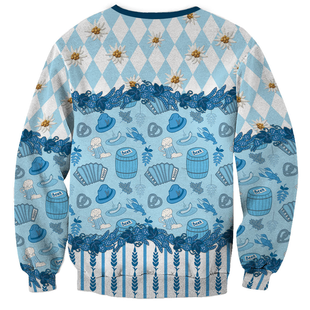 Oktoberfest Bavarian Heritage Sweatshirt Edelweiss Beer Festival Blue Pattern