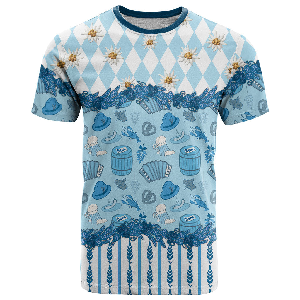 Oktoberfest Bavarian Heritage T Shirt Edelweiss Beer Festival Blue Pattern