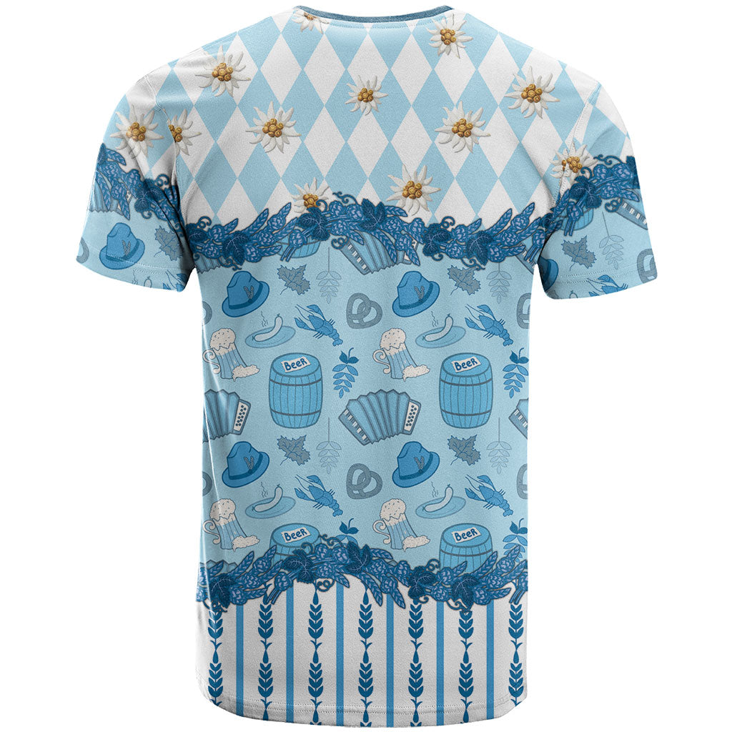 Oktoberfest Bavarian Heritage T Shirt Edelweiss Beer Festival Blue Pattern