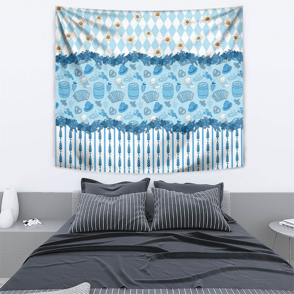 Oktoberfest Bavarian Heritage Tapestry Edelweiss Beer Festival Blue Pattern