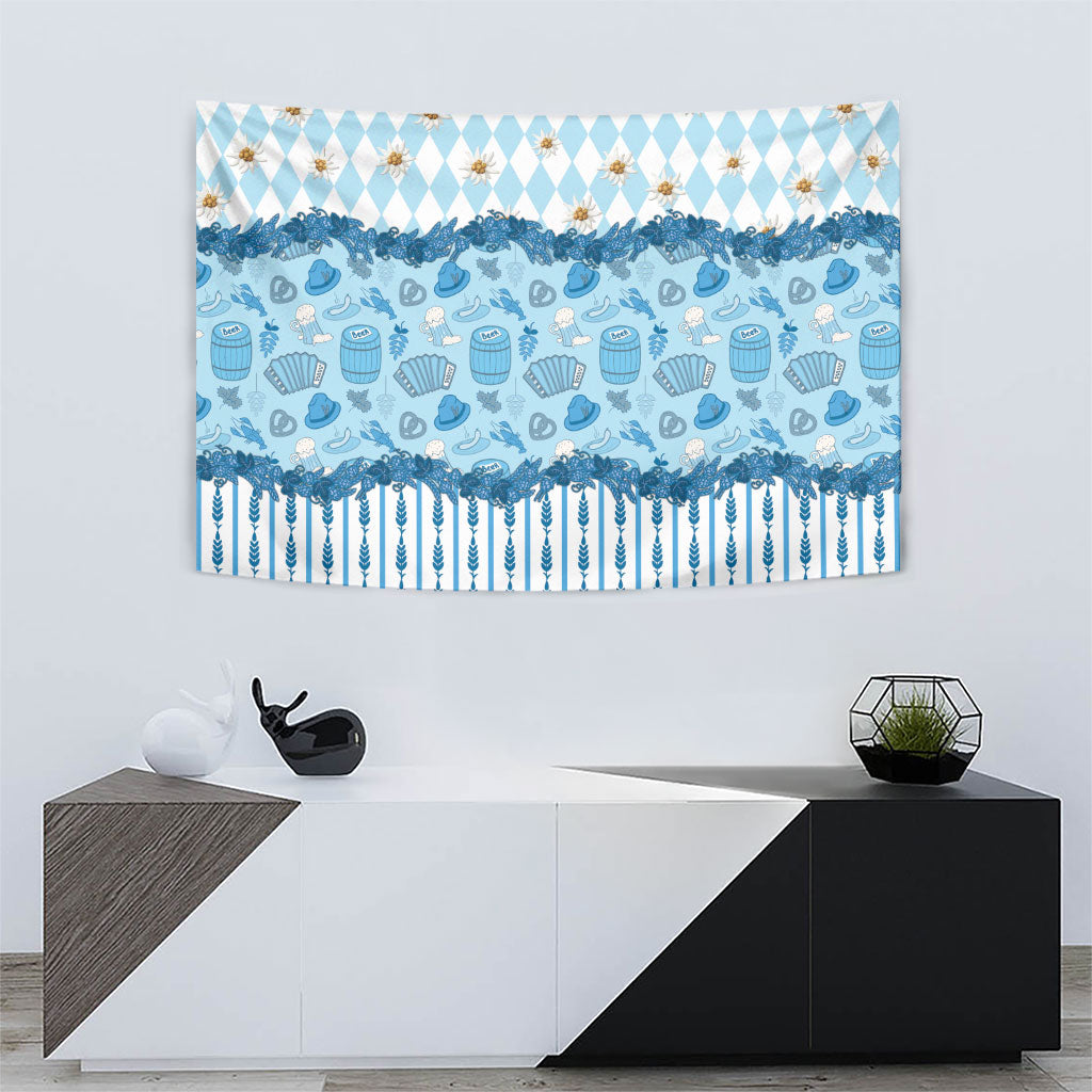 Oktoberfest Bavarian Heritage Tapestry Edelweiss Beer Festival Blue Pattern