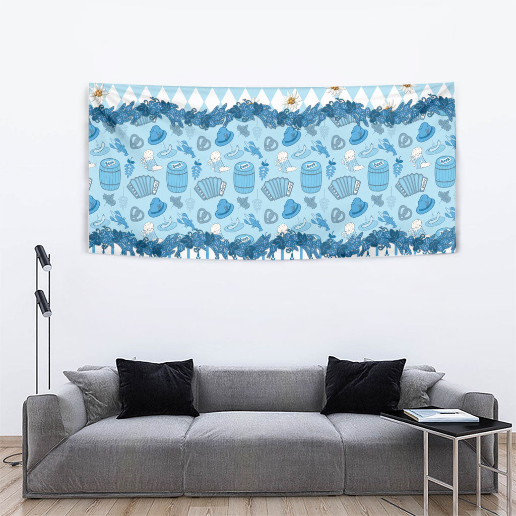 Oktoberfest Bavarian Heritage Tapestry Edelweiss Beer Festival Blue Pattern