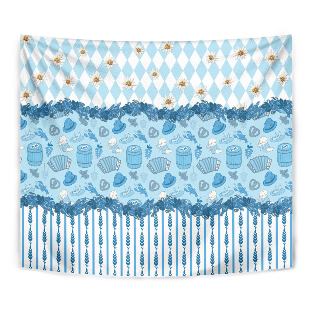 Oktoberfest Bavarian Heritage Tapestry Edelweiss Beer Festival Blue Pattern