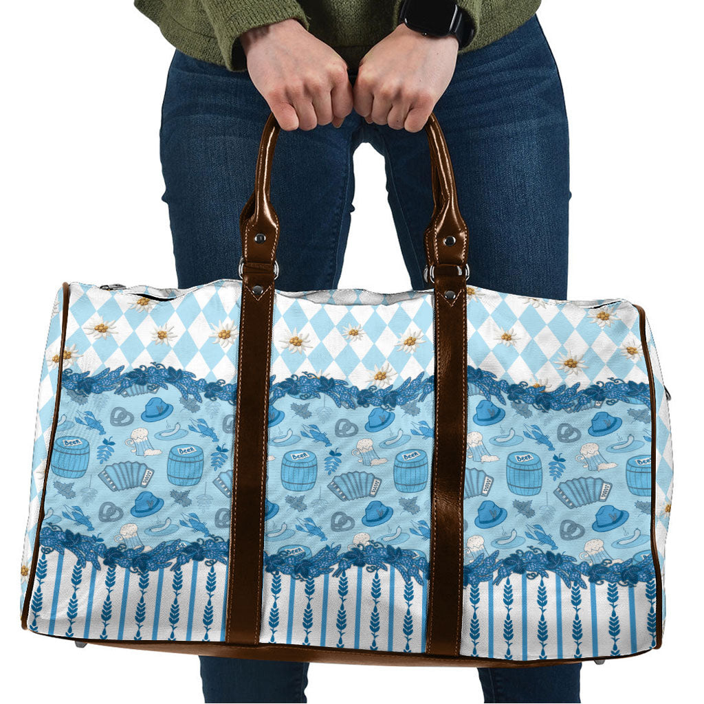 Oktoberfest Bavarian Heritage Travel Bag Edelweiss Beer Festival Blue Pattern
