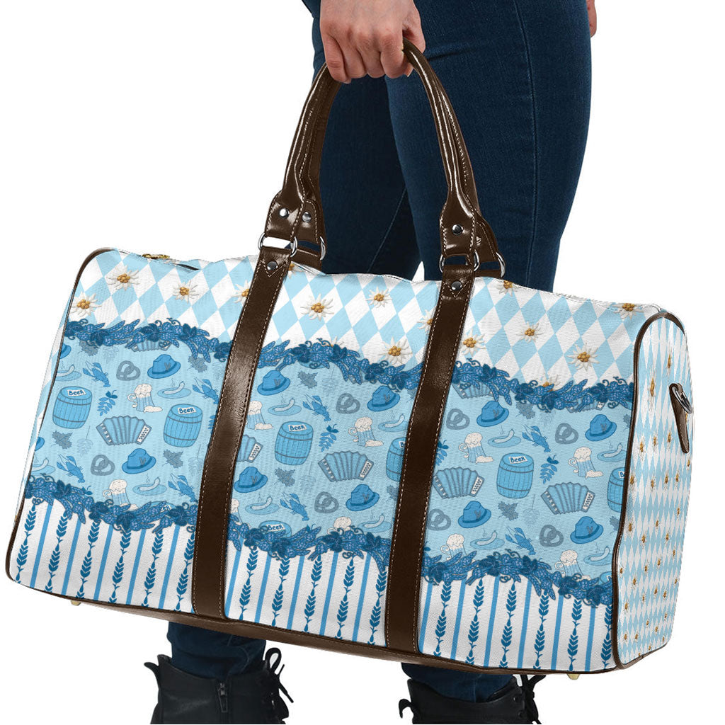 Oktoberfest Bavarian Heritage Travel Bag Edelweiss Beer Festival Blue Pattern