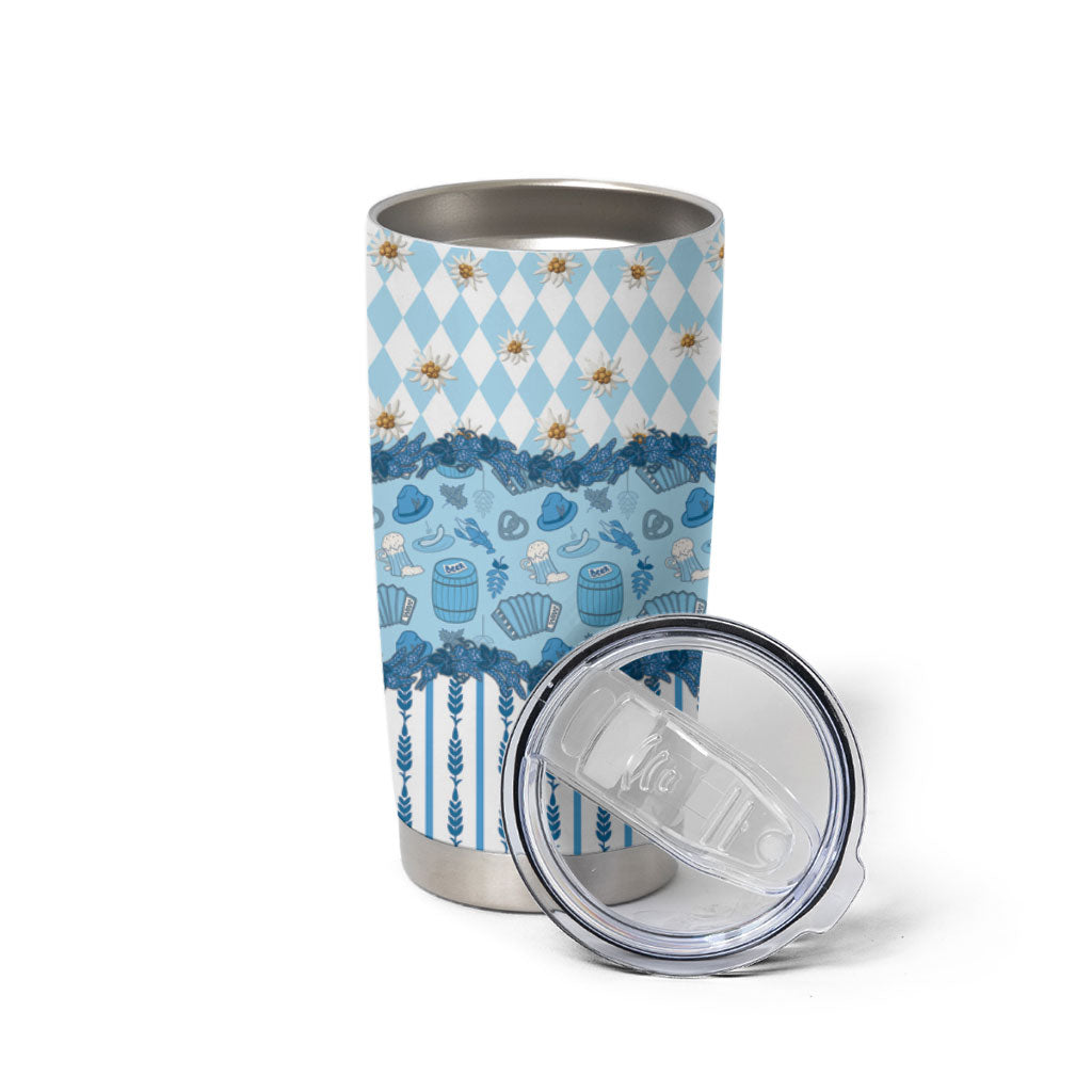 Oktoberfest Bavarian Heritage Tumbler Cup Edelweiss Beer Festival Blue Pattern