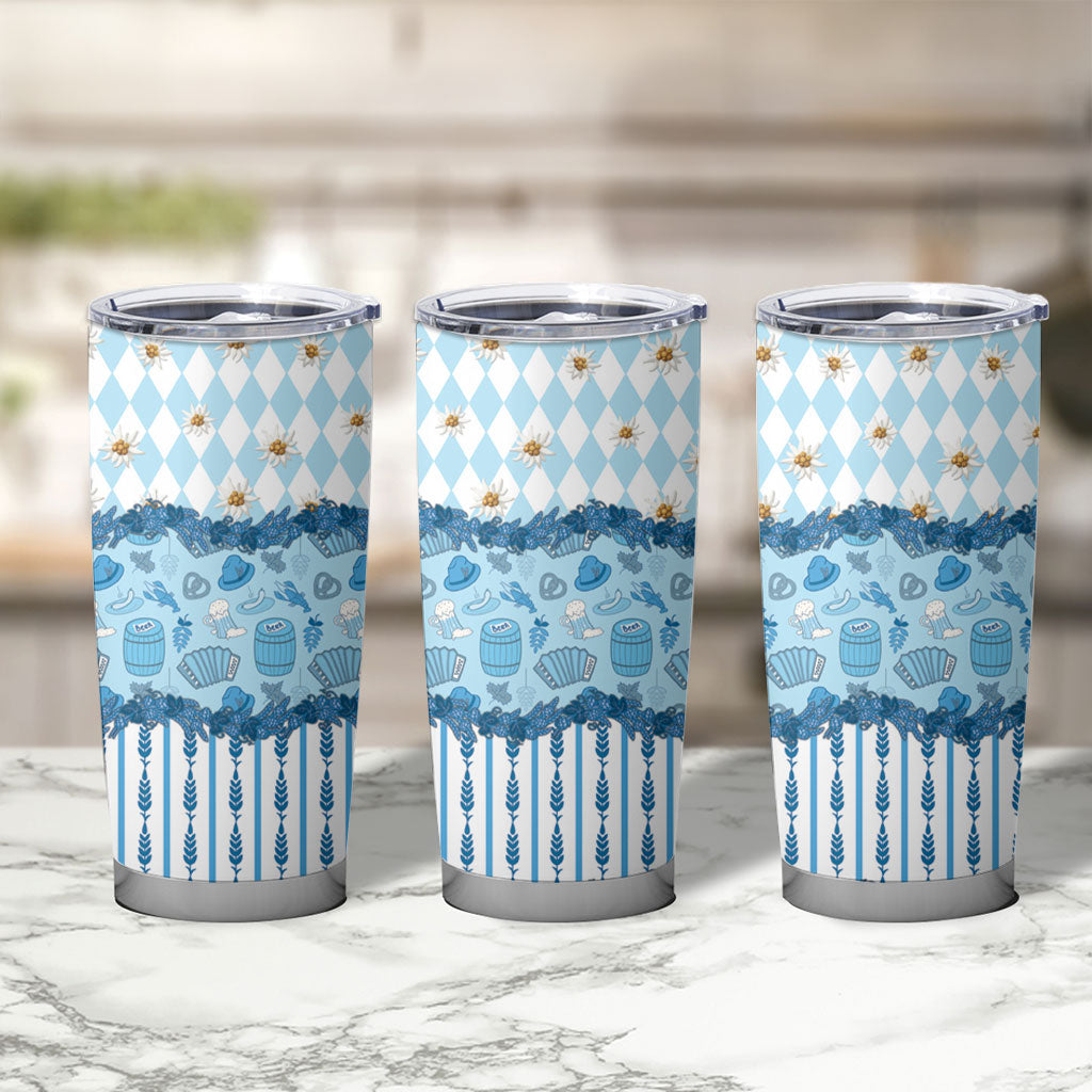 Oktoberfest Bavarian Heritage Tumbler Cup Edelweiss Beer Festival Blue Pattern