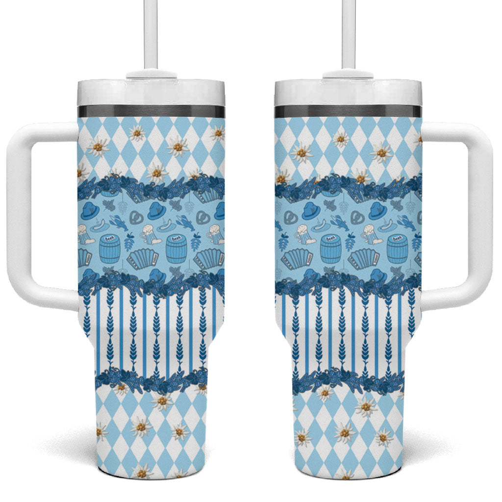 Oktoberfest Bavarian Heritage Tumbler With Handle Edelweiss Beer Festival Blue Pattern
