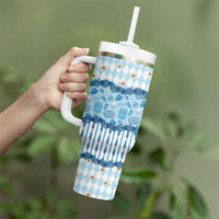 Oktoberfest Bavarian Heritage Tumbler With Handle Edelweiss Beer Festival Blue Pattern
