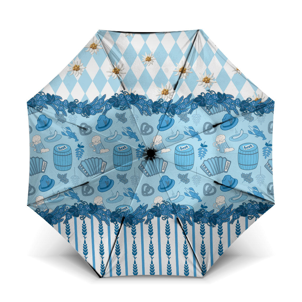 Oktoberfest Bavarian Heritage Umbrella Edelweiss Beer Festival Blue Pattern