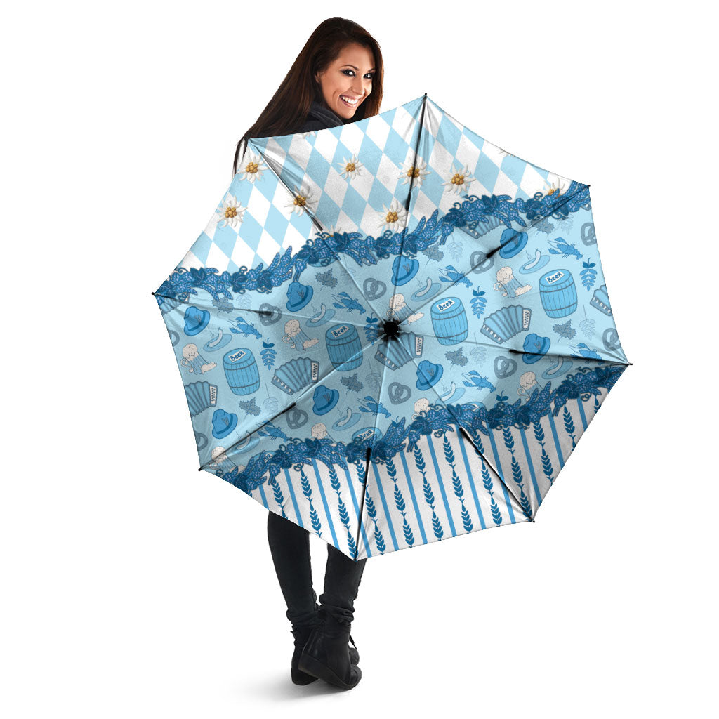 Oktoberfest Bavarian Heritage Umbrella Edelweiss Beer Festival Blue Pattern