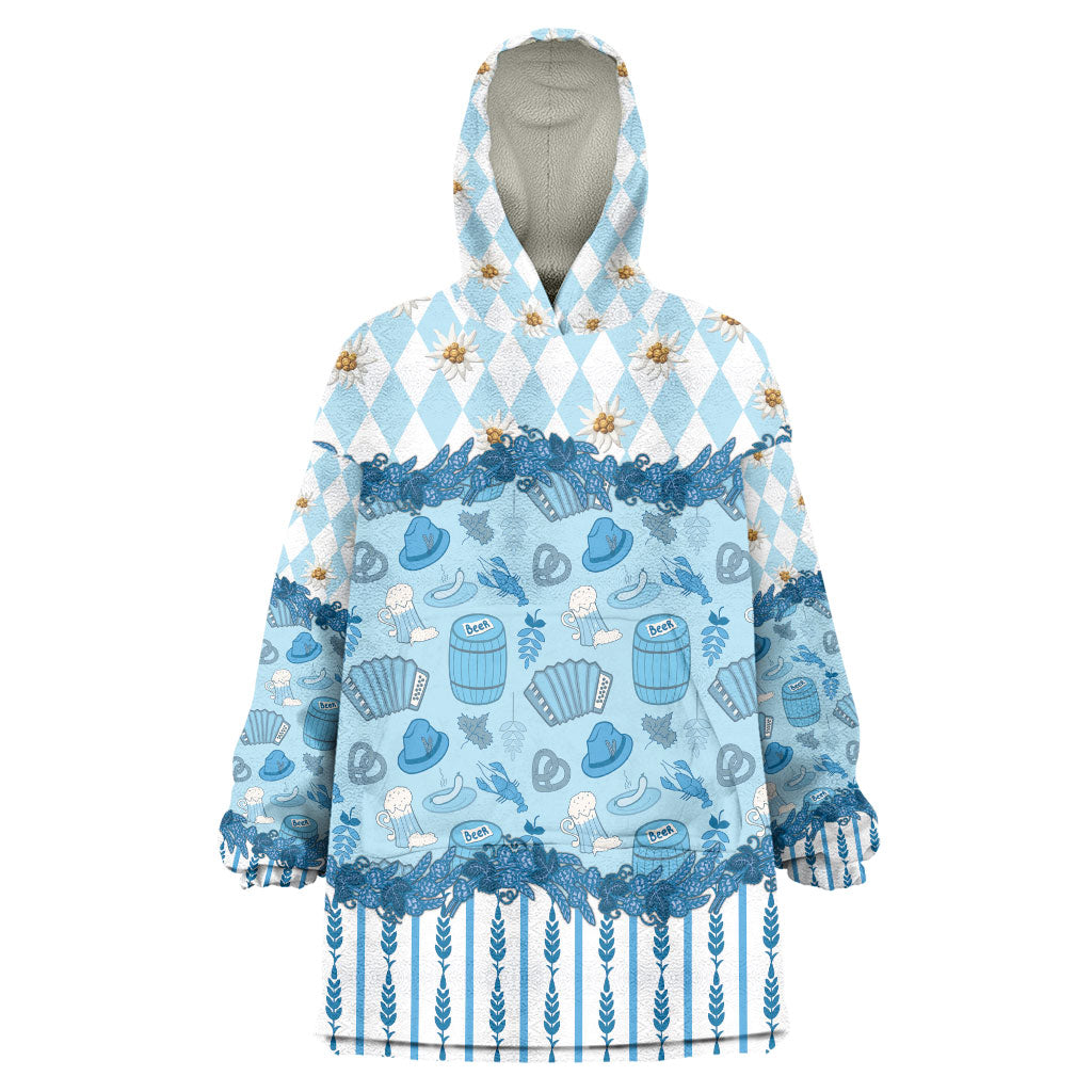 Oktoberfest Bavarian Heritage Wearable Blanket Hoodie Edelweiss Beer Festival Blue Pattern