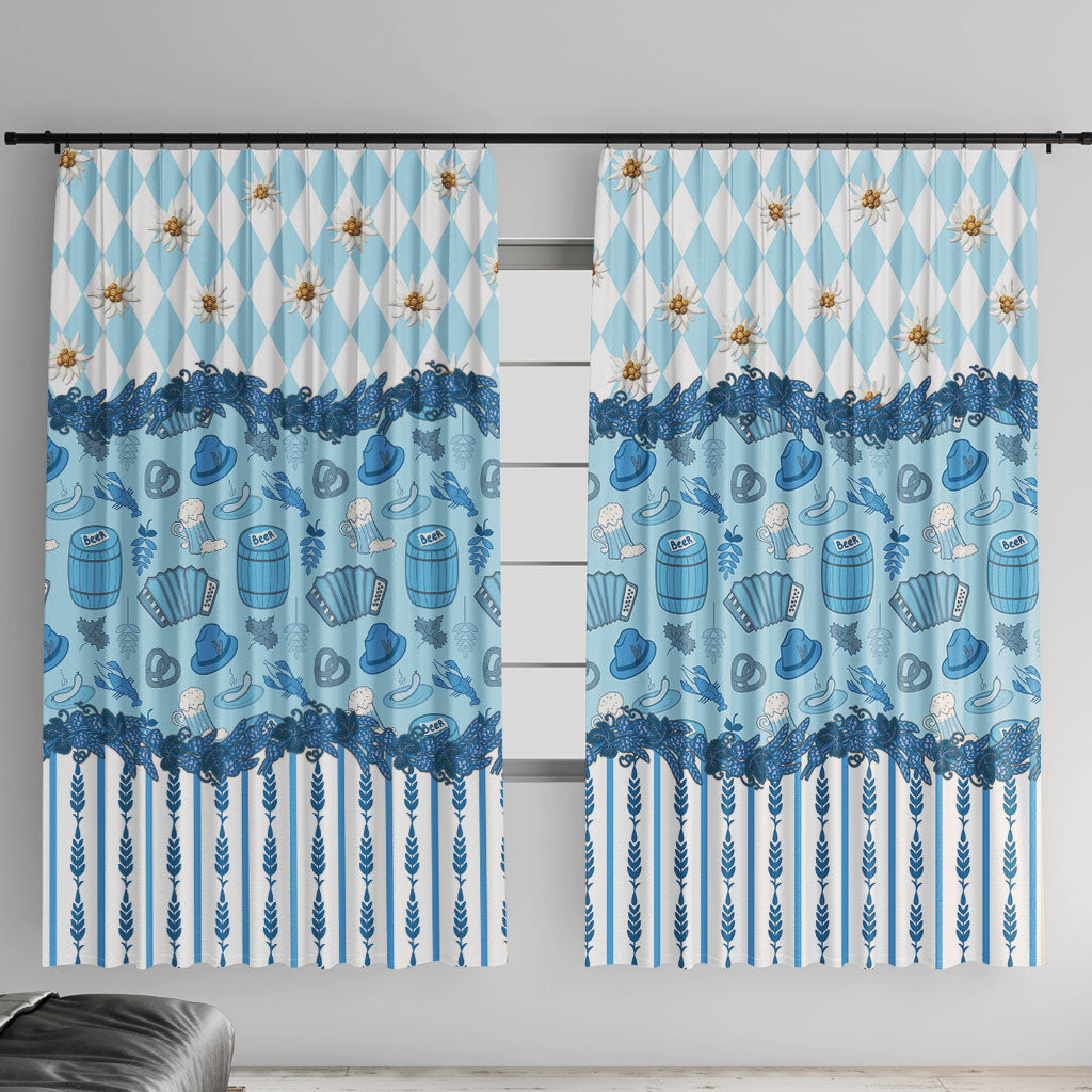 Oktoberfest Bavarian Heritage Window Curtain Edelweiss Beer Festival Blue Pattern